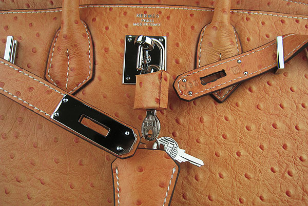 Replica Hermes Birkin 30CM Ostrich Veins Handbag Orange 6088 On Sale - Click Image to Close